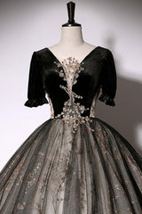 A Line Velvet Formal Dress Tulle Lace Black Long Christmas Party Dress