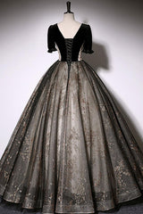 A Line Velvet Formal Dress Tulle Lace Black Long Christmas Party Dress
