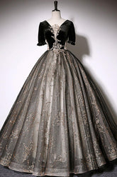 A Line Velvet Formal Dress Tulle Lace Black Long Christmas Party Dress