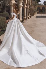 A Line Wedding Dress Satin Off the Shoulder Bridal Gown