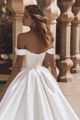 A Line Wedding Dress Satin Off the Shoulder Bridal Gown