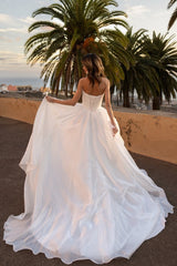 A Line Wedding Dress with Pleated Sweetheart Bodice and Lace-Up Back