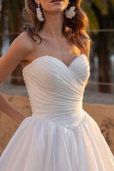 A Line Wedding Dress with Pleated Sweetheart Bodice and Lace-Up Back