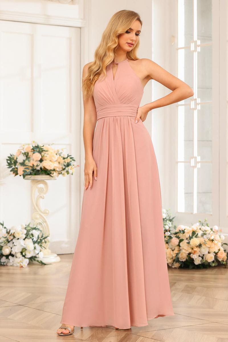 A-Line/Princess Halter Long Wedding Party Dresses with Split Side