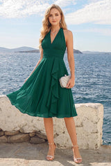 A-Line/Princess Halter Short Bridesmaid Dresses with Ruffles