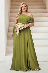 A-Line/Princess One-Shoulder Floor-Length Sleeveless Plus Size Bridesmaid Dresses