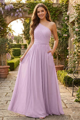 A-Line/Princess One-Shoulder Sleeveless Bridesmaid Dresses With 3D Floral
