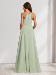 A-Line/Princess Spaghetti Straps Floor-Length Maternity Bridesmaid Dresses with Split Side & Pleats
