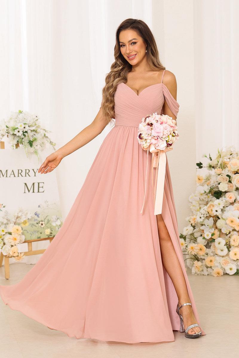 A-Line/Princess Spaghetti Straps Long Bridesmaid Dresses With Split Side