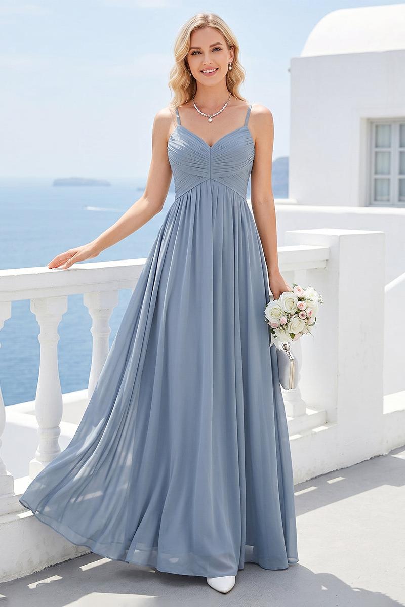 A-Line/Princess Spaghetti Straps Long Bridesmaid Dresses with Split Side
