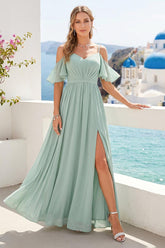 A-Line/Princess Spaghetti Straps Long Bridesmaid Dresses with Split Side