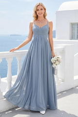 A-Line/Princess Spaghetti Straps Long Bridesmaid Dresses with Split Side