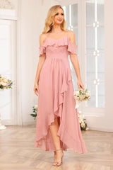A-Line/Princess Spaghetti Straps Long Wedding Party Dresses with Ruffles