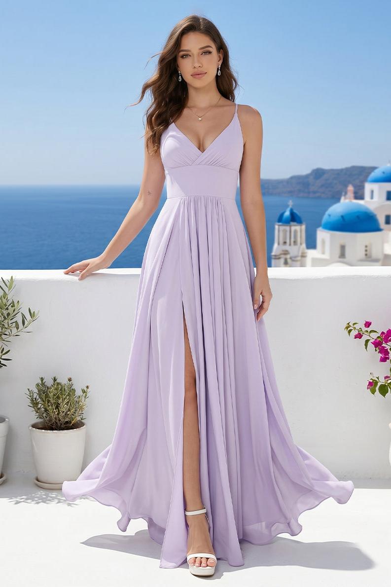 A-Line/Princess Spaghetti Straps Long Wedding Party Dresses with Split Side