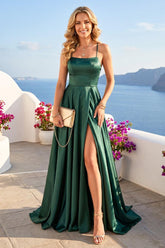 A-Line/Princess Spaghetti Straps Sleeveless Floor-Length Split Side Backless Bridesmaid Dresses