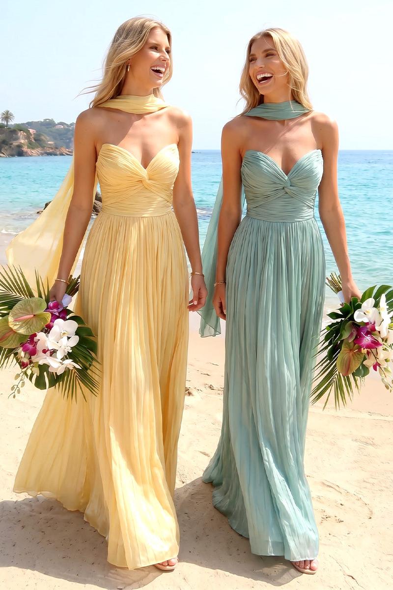 A-Line/Princess Strapless Sleeveless Floor-Length Bridesmaid Dresses with Scarf & Pleats