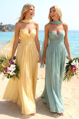 A-Line/Princess Strapless Sleeveless Floor-Length Bridesmaid Dresses with Scarf & Pleats