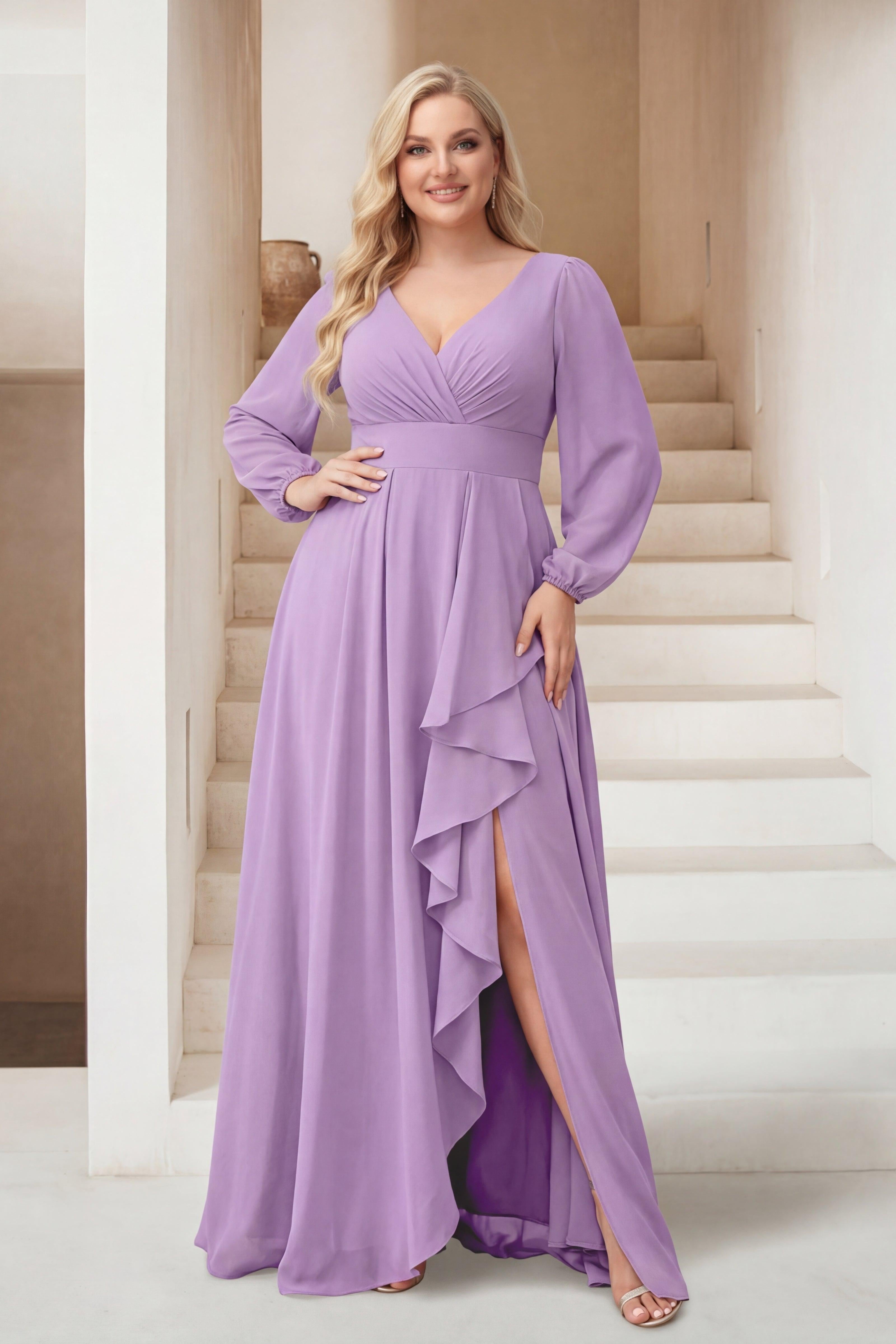 A-Line/Princess V-Neck Asymmetrical Plus Size Bridesmaid Dresses with Split Side