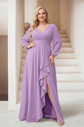 A-Line/Princess V-Neck Asymmetrical Plus Size Bridesmaid Dresses with Split Side