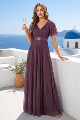 A-Line/Princess V-Neck Floor-Length Ruffles Bridesmaid Dresses