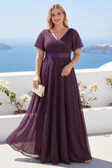 A-Line/Princess V-Neck Floor-Length Ruffles Plus Size Bridesmaid Dresses