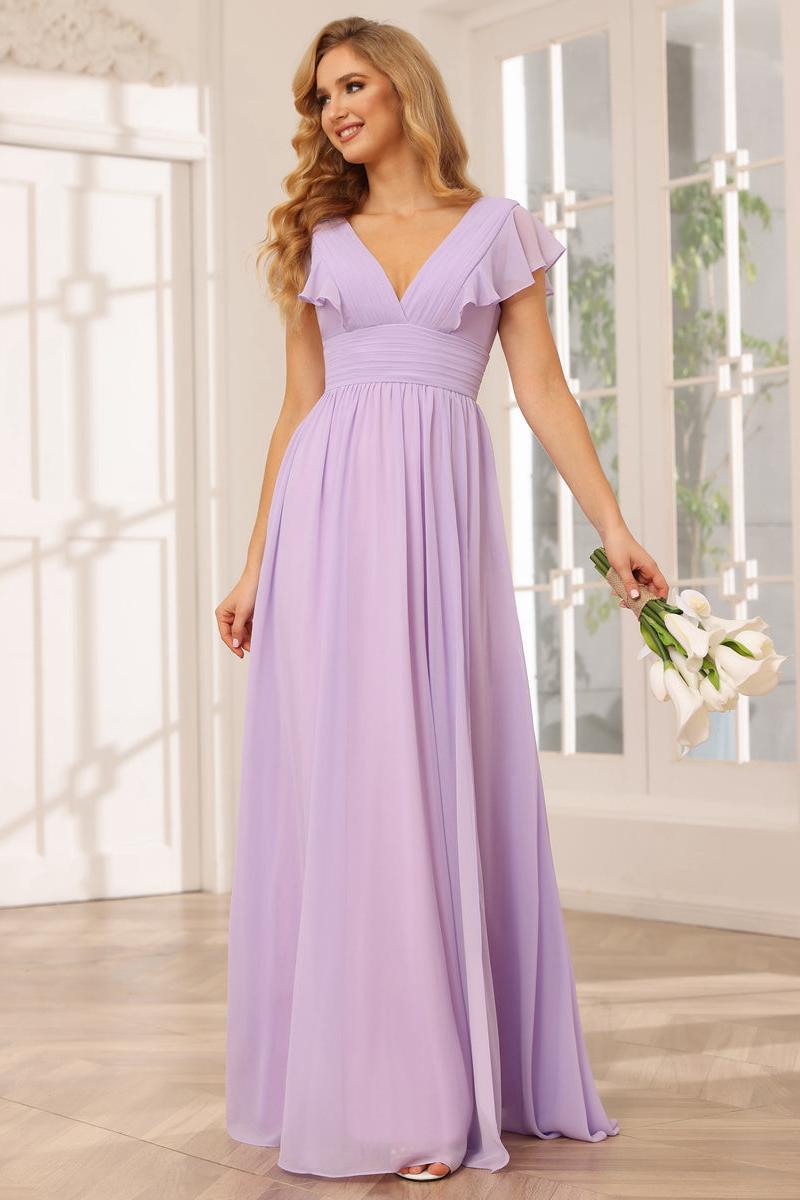A-Line/Princess V-Neck Long Bridesmaid Dresses with Split Side