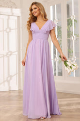A-Line/Princess V-Neck Long Bridesmaid Dresses with Split Side