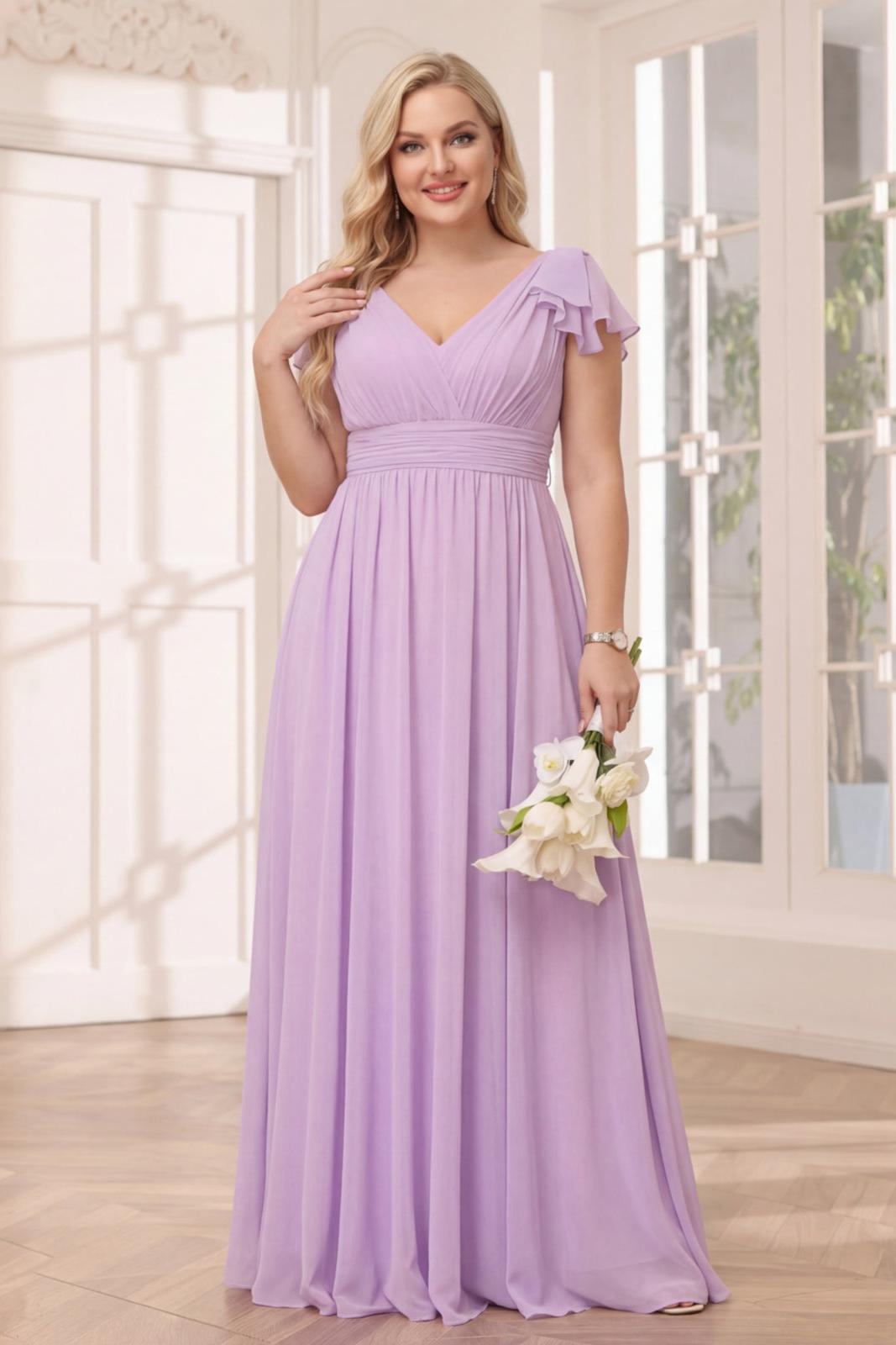 A-Line/Princess V-Neck Long Plus Size Bridesmaid Dresses with Ruffles