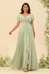 A-Line/Princess V-Neck Plus Size Bridesmaid Dresses with Ruffles