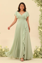 A-Line/Princess V-Neck Plus Size Bridesmaid Dresses with Ruffles