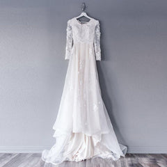 A-line Wedding Dress Lace Long Sleeve Crew Neck Bridal Gown