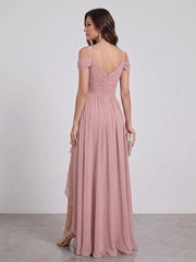 A-Line/Princess V-Neck Split Side Floor-Length Chiffon Bridesmaid Dresses With Ruffles