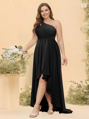 A-line/Princess One-The-Shoulder Asymmetrical Long Plus Size Bridesmaid dresses Black