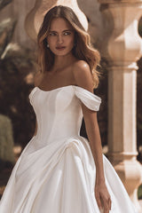 A Line Wedding Dress Satin Off the Shoulder Bridal Gown