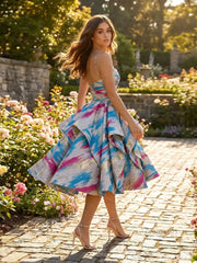 Dressystars Abstract Metallic Print Layered Homecoming Dresses Mini Cocktail Dress