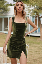 Army Green Velvet Dresses Christmas Party Dresses