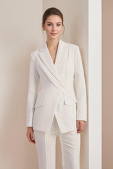 Asymmetric White Long-Sleeve Blazer For Women
