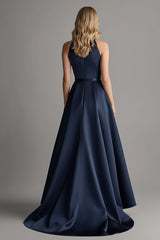 Dressystars Asymmetrical Navy Wedding Guest Dress A Line High-Low Formal Dress