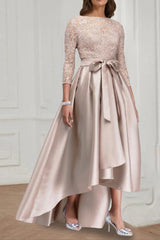 Asymmetrical Plus Size Mother of the Bride A-Line Dress with Jewel Neck and 3/4 Sleeves