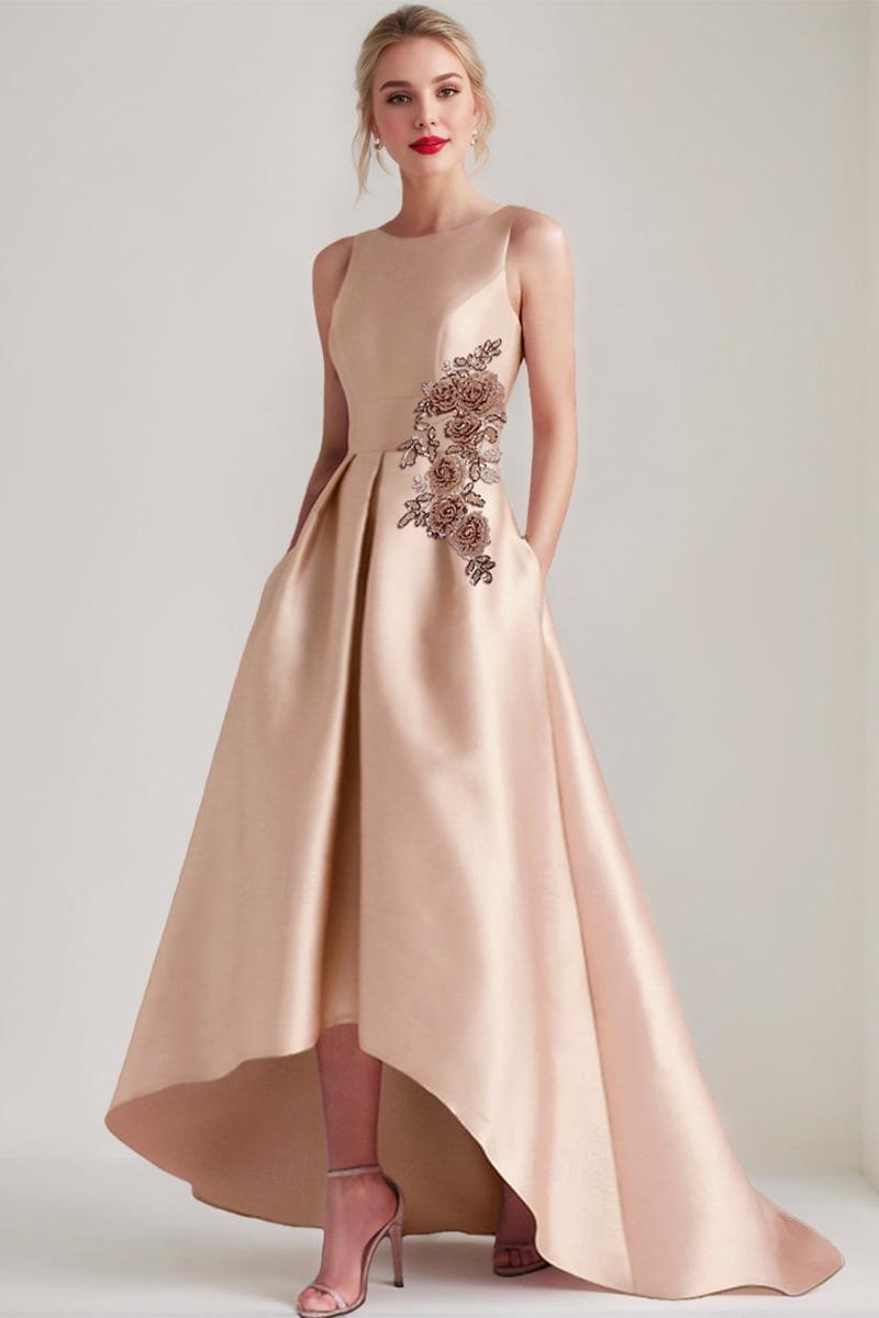 Asymmetrical Sleeveless A-Line/Princess Mother of the Bride & Groom Dress with Appliques and Pocket