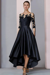 Asymmetrical Tea-Length A-Line/Princess Mother of the Bride Dresses with Illusion-Neck