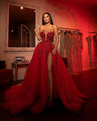 A Line Prom Dress Sweetheart Tulle Long Evening Dress with Sequined Lace Appliques