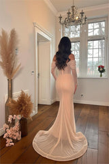 Pink Mermaid Prom Dress Long Sleeve Off the Shoulder Formal Dress With Sequins