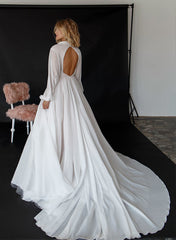 Ball Gown Long Sleeves Court Train Wedding Dress With Front Split