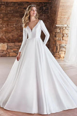 Ball Gown Long Sleeves Wedding Dress With Satin Open Back