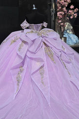 Ball Gown Off Shoulder Sleeveless Beaded Pleated Gold Sequins Sparkly Lilac Tulle Quinceanera Dress Birthday Party Dress Evening Formal Gown For Sweet 16