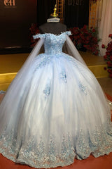 Ball Gown Off Shoulder Sleeveless Fully Sequins Beaded Appliques Baby Blue Tulle Quinceanera Dress Evening Formal Gown Birthday Party Dress For Sweet 16