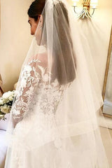 Ball Gown Off-the-Shoulder Wedding Dress Long Sleeves Bridal Dress with Appliques