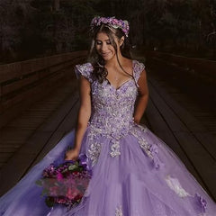 Ball Gown Quinceanera Dress Appliques Tulle Birthday Party Dress For Sweet 16
