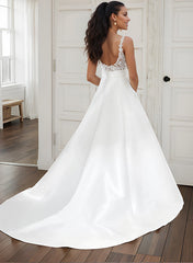 Ball Gown Satin V Neck Wedding Dress With Pockets